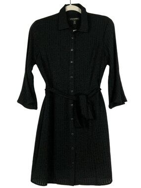 Banana Republic Factory Black Shirt Dress Petite 2 Bell Sleeve Belted A Line